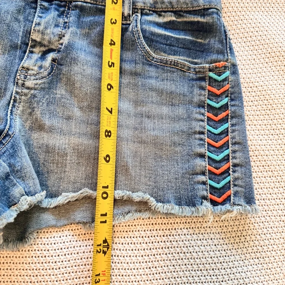 FIRE LOS ANGELES Boho Blue Jean Shorts w Chevron Embroidery